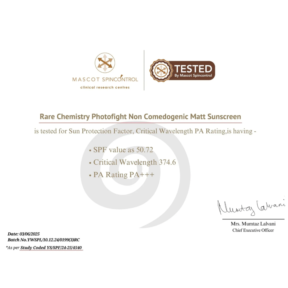 Sunscreen product information sheet with SPF and PA++ rating details on a white background