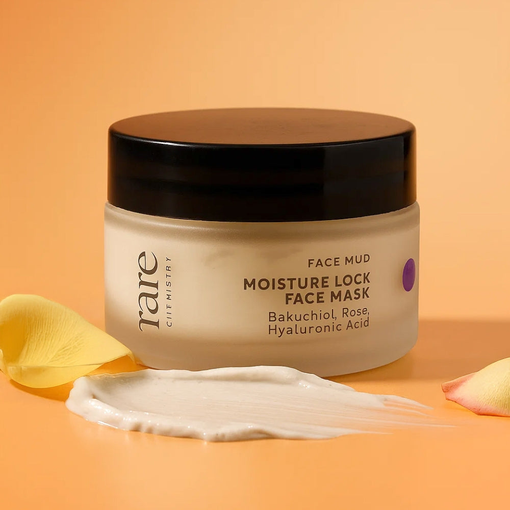 Jar of Rare Chemistry Moisture Lock Face Mask on an orange background
